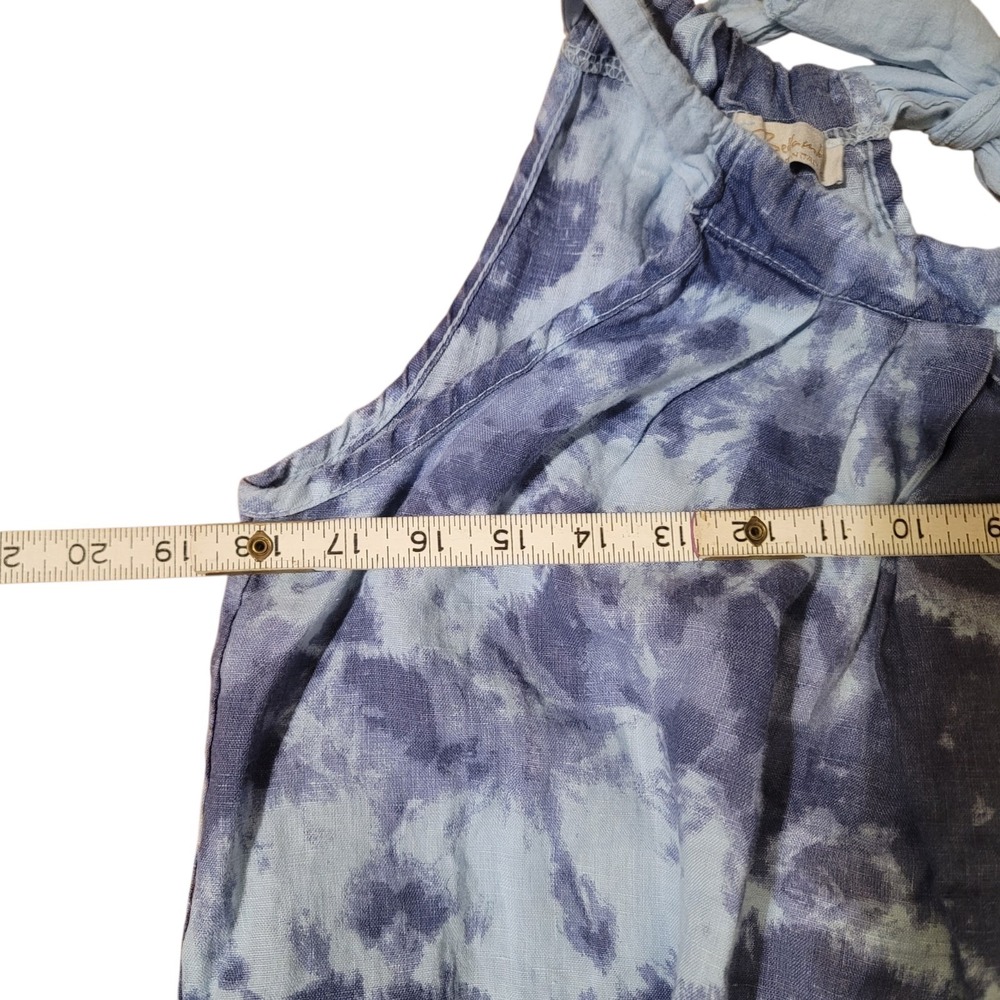 Bellambra Italy 100% Linen Tie Dye Midi Halter Dress Blue Sm Beachy Lightweight - Picture 5 of 8